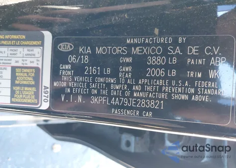 2018 Kia Forte S z USA, uszkodzony, nr VIN 3KPFL4A79JE283821